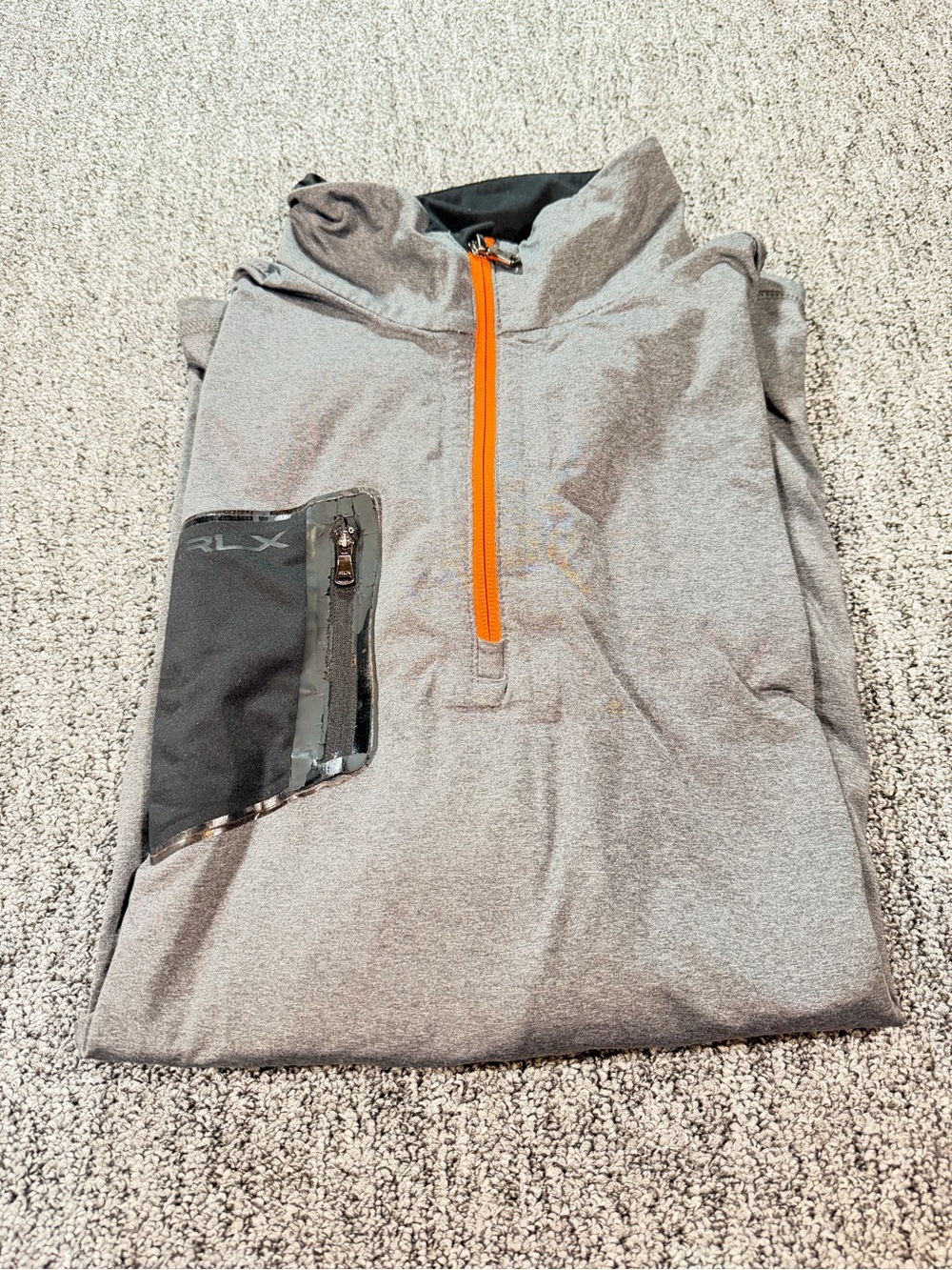 RLX Ralph Lauren Men’s Gray 1/4 Zip Mock Neck Stretch Pullover XL Pocket